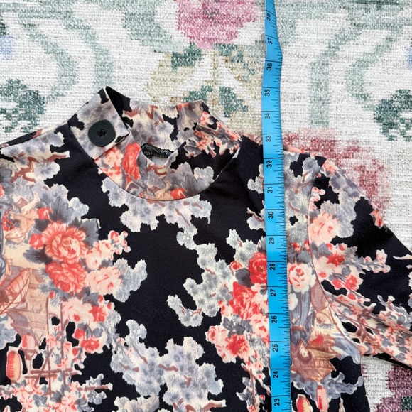 Zara Oriental Dress Mock Neck Asian Print - Picture 8 of 9